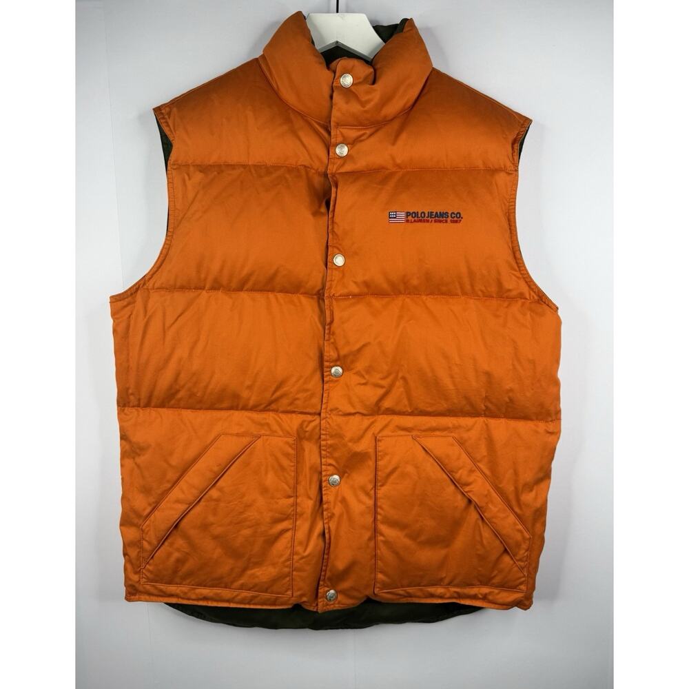 Vtg Y2K Polo Ralph Lauren Mens Sz M Puffer Down Vest Green Orange Gorpcore